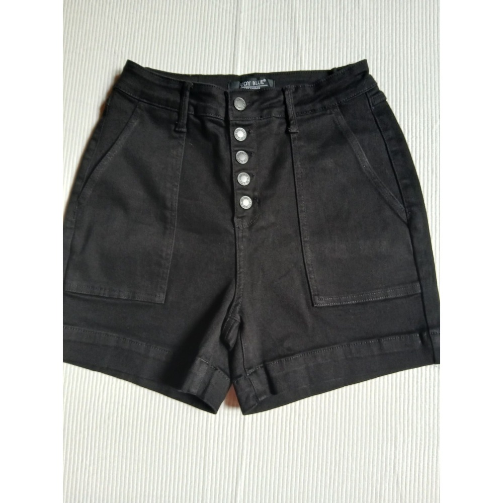 Judy Blue Los Angeles Women's High Rise Denim Black Utility Shorts Large NEW